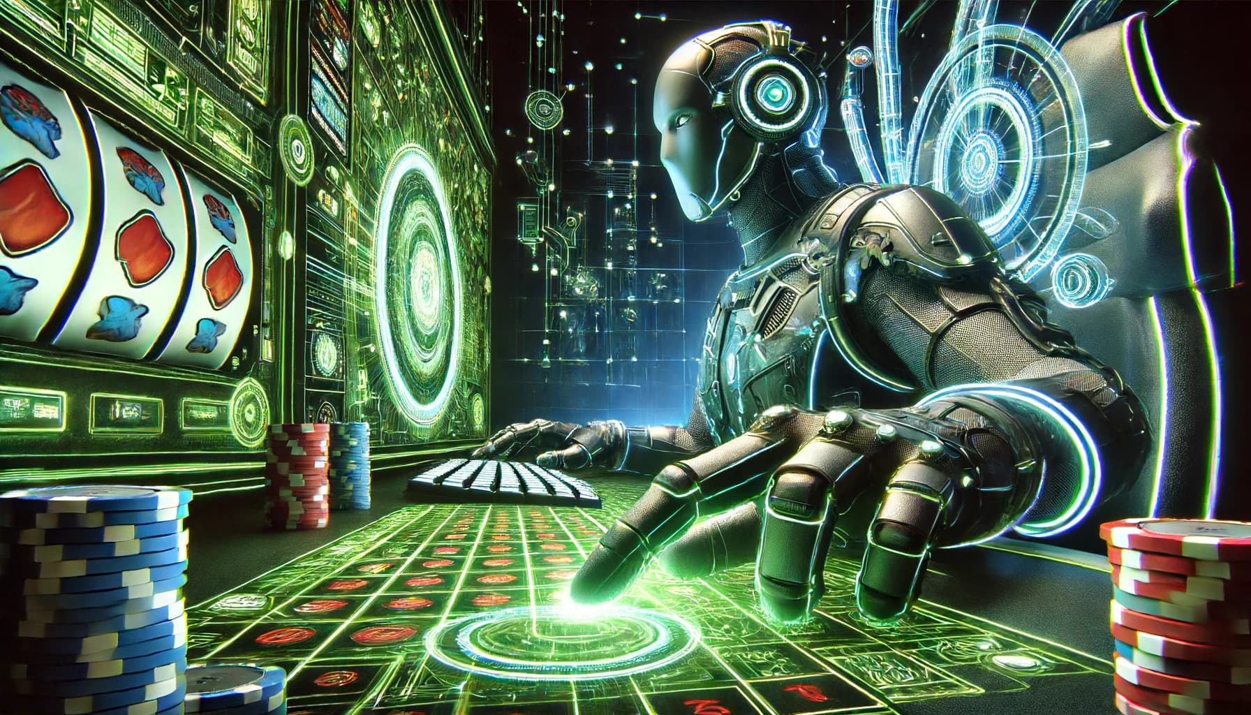 persona con traje robótico jugando juegos de casino